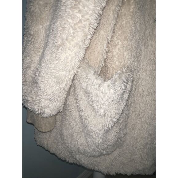 C&C California Faux Fur Teddy Bear Fuzzy Lined Coat Winter Jacket Cream Size L - Picture 10 of 16